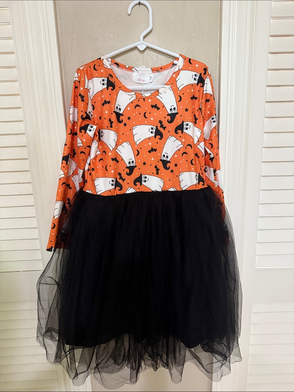 NWT Mila & Rose girls 7/8 Halloween Ghost Tulle Dress - Orange & Black